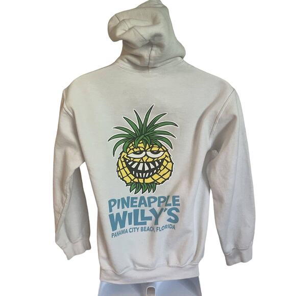 Pineapple Willy's White Hoodie Size Small Pull Over Front Pockets Sweat Shirt - Picture 3 of 8